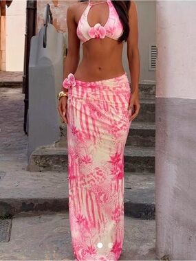Outcast Luella Pink Floral Tie-Dye Maxi Skirt